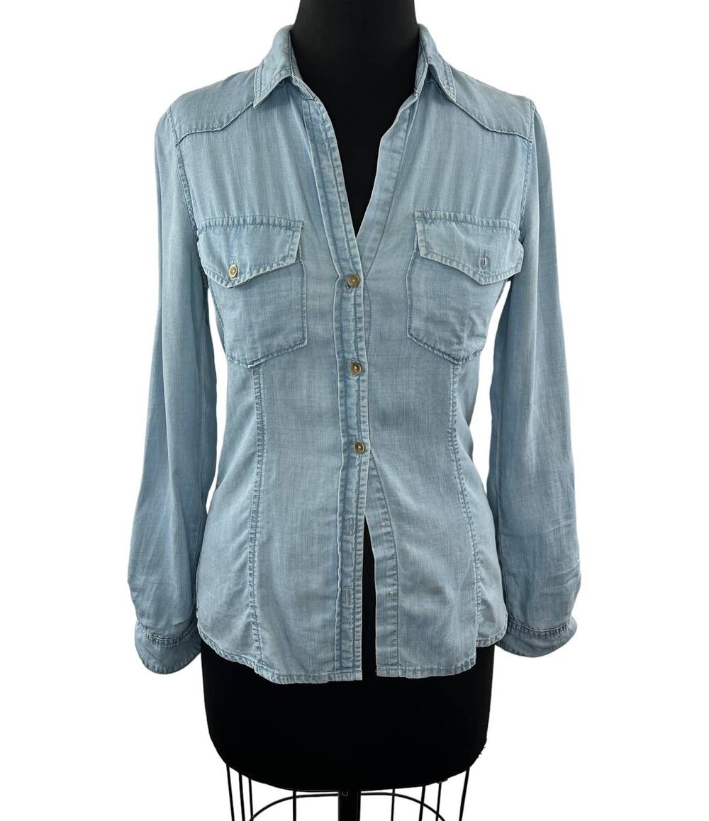 ANTHROPOLOGIE Cloth & Stone Chambray Long Sleeve Button Down Tencel Shirt XS